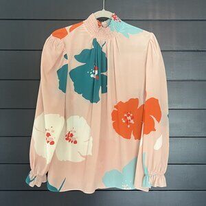 Tucker Floral Blouse • Peach Multicolor • Smocked Collar • Long Sleeve